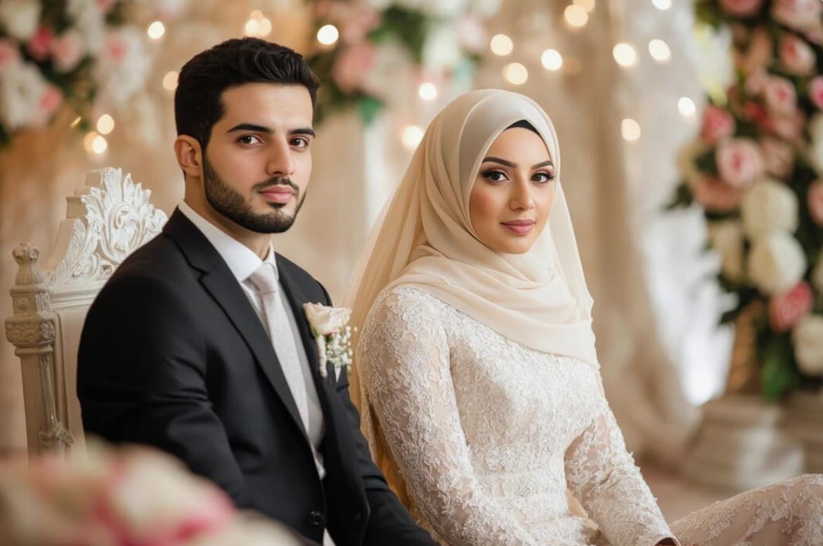 Happy Muslim couple after Nikah